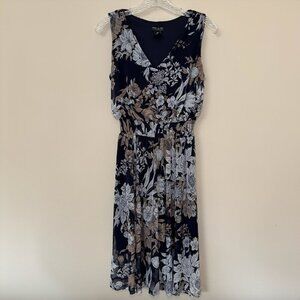Kate and Lily petite floral flowy V neck dress navy white size 8 petite